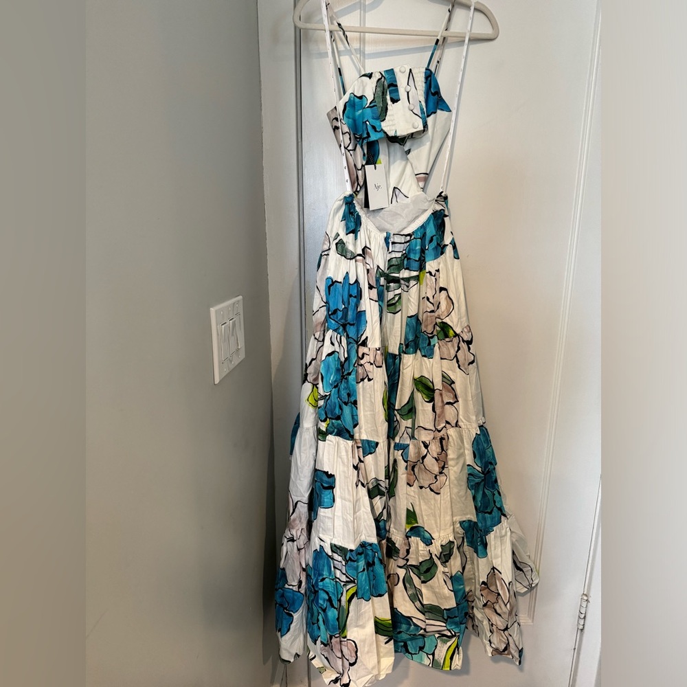Aje White Maxi Dress with Blue and Green Floral Print - Picture 3 of 4